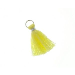Pompon de fils avec anneau 20/22mm fil argenté LIGHT JAUNE x1  - 1