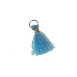 Pompon of threads with loop 20/22mm silver thread LIGHT BLUE x1