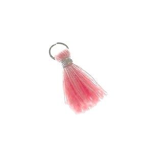 Mini Pompon de fils avec anneau 10/12mm fil argenté  LIGHT ROSE x2  - 1