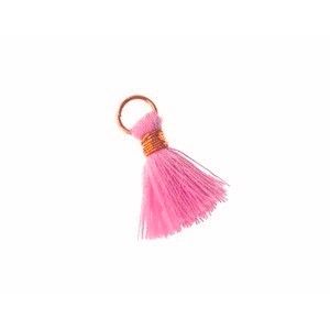 Mini Pompon de fils avec anneau 10/12mm fil doré LIGHT FUSHIA x2  - 1