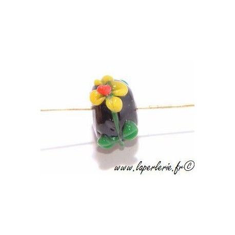 Rondelle 12mm fleurs en relief JET  - 1