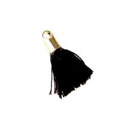 Pompon of thread with end cap gold color 15/18mm BLACK x2