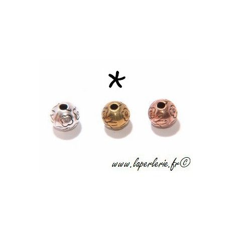 Boule gravée fleur 8mm LAITON VIEILLI  - 1