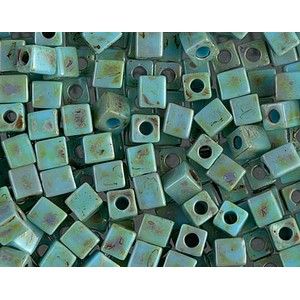 Cube Miyuki 4mm 4SB4514 Opaque Turquoise Blue Picasso, les 10 g