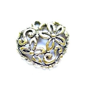 Breloque coeur ajouré fleur 18x17mm DORÉ PATINÉ