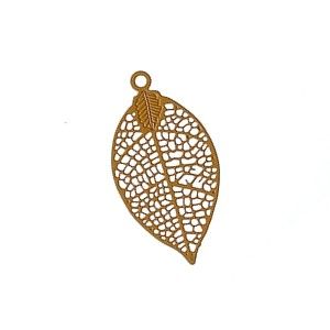 Laser cut émaillé feuille PM 28x15mm MOUTARDE x2