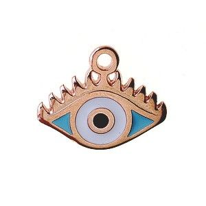 Breloque oeil porte-bonheur émaillé 9x14mm ROSE GOLD/TURQUOISE x1