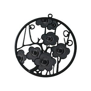 Laser cut rond fleurs japonaises 37x35mm NOIR x1
