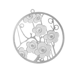 Laser cut rond fleurs japonaises 37x35mm ARGENTÉ x1