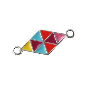 Intercalaire losange émaillé 22x9.1mm ARGENTÉ/MULTICOLOR x1