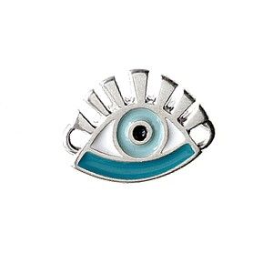 Intercalaire oeil porte-bonheur émaillé 15.5x12mm ARGENTÉ/TURQUOISE x1