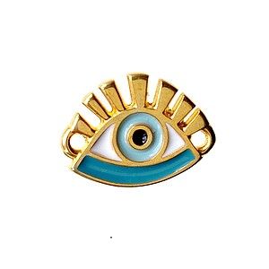 Intercalaire oeil porte-bonheur émaillé 15.5x12mm DORÉ/TURQUOISE x1