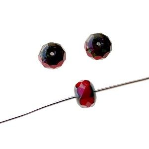 Ronde aplatie facettée bord effet pierre 6.5mm DARK ROUGE x2