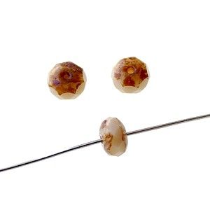 Ronde aplatie facettée bord effet pierre 6.5mm BEIGE x2