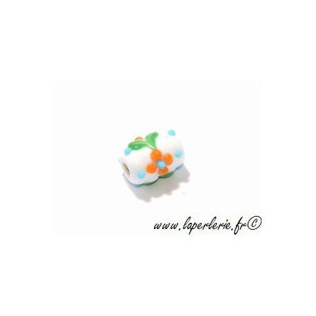Cylindre fleurs en relief 14mm WHITE  - 1