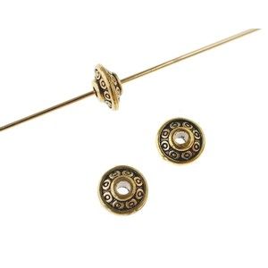 Rondelle sculptée 6.5mm DORÉ VIEILLI x 4  - 1