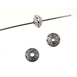 Rondelle sculptée 6.5mm ARGENTÉ VIEILLI x 4  - 1