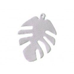 Leather tropical leaf  43 x 32 mm SILVER COLOR x1