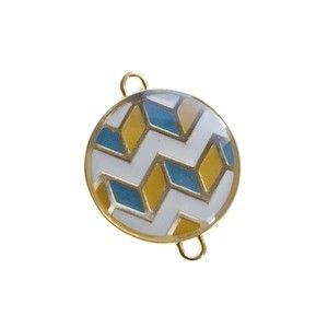 Intercalaire émaillé chevron 23x18mm doré ECRU/MOUTARDE/DENIM x1