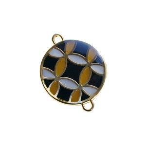 Intercalaire émaillé fleur 23x18mm doré ECRU/MOUTARDE/NOIR x1