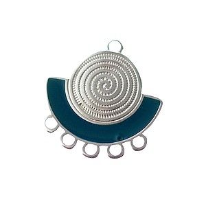 Chandelier demi-lune spirale émaillé 23.5x22.5mm ARGENTÉ/BLEU PÉTROLE x1