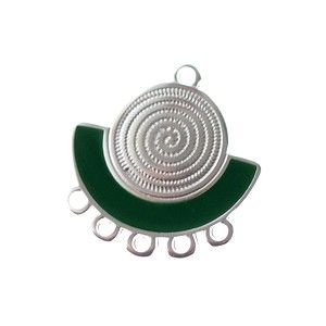 Chandelier demi-lune spirale émaillé 23.5x22.5mm ARGENTÉ/DARK GREEN x1