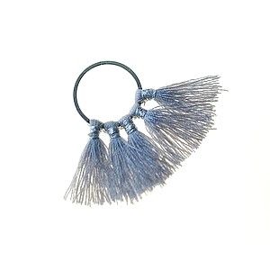 Anneau 5 pompons 14x30mm ARGENTÉ/LIGHT GREY x1