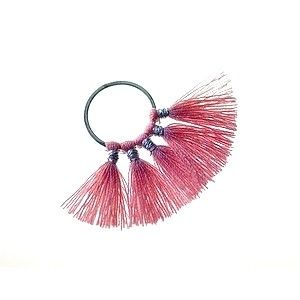 Anneau 5 pompons 14x30mm ARGENTÉ/ROSE x1