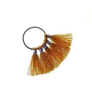 Anneau 5 pompons 14x30mm ARGENTÉ/MOUTARDE x1