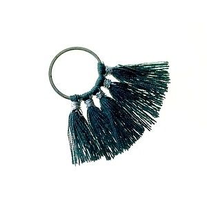 Anneau 5 pompons 14x30mm ARGENTÉ/BLEU PÉTROLE x1