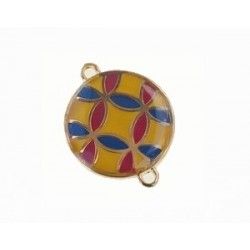 Enameled spacer flower 23x18mm gold YELLOW/BLUE/RUBY x1