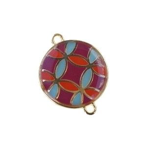 Intercalaire émaillé fleur 23x18mm doré FUSHIA/ORANGE/TURQUOISE x1