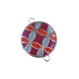 Intercalaire émaillé fleur 23x18mm argenté FUSHIA/ORANGE/TURQUOISE x1