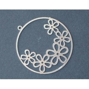 Laser Cut Rond 5 Fleurs 30mm ARGENTÉ x1