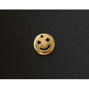 Breloque Smiley Yeux Etoile 10mm DORÉ x2