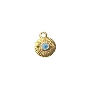 Breloque oeil porte-bonheur rond soleil émaillé 9.6 x 12.2mm DORÉ/TURQUOISE x1