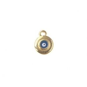 Breloque oeil porte-bonheur rond émaillé 8.6 x 11.3mm DORÉ/MARINEx1