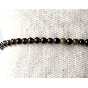 Bracelet ronde 4mm OBSIDIENNE DORÉE 18cm