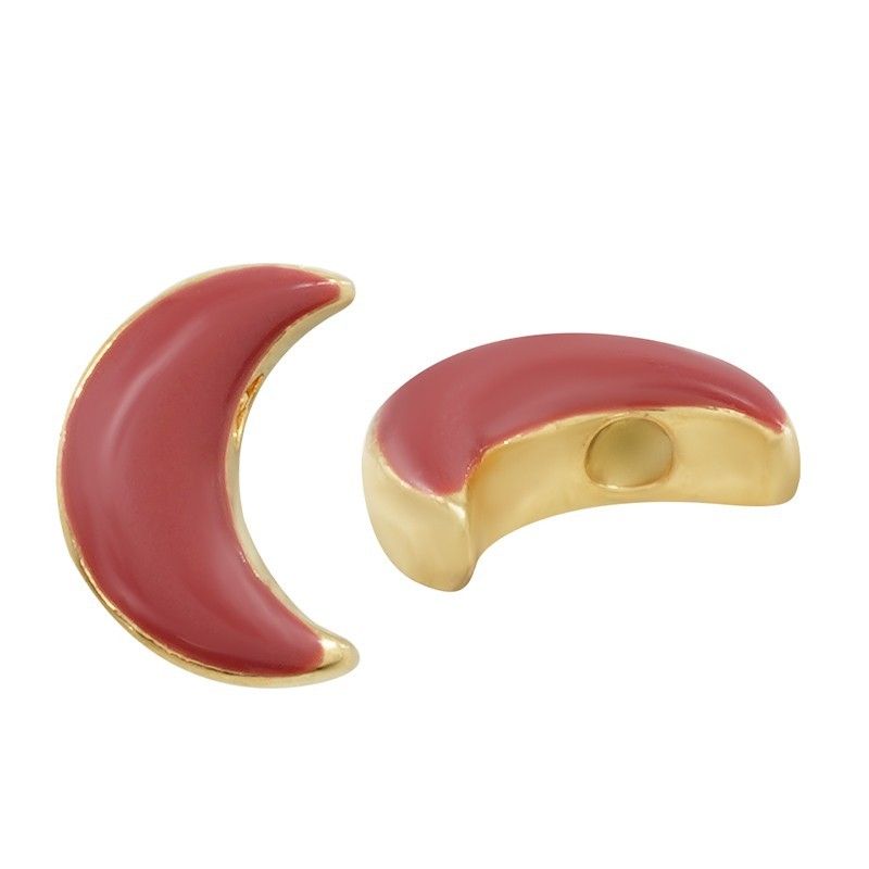 Perle lune 8x11mm émaillée rose dorée x1  - 1