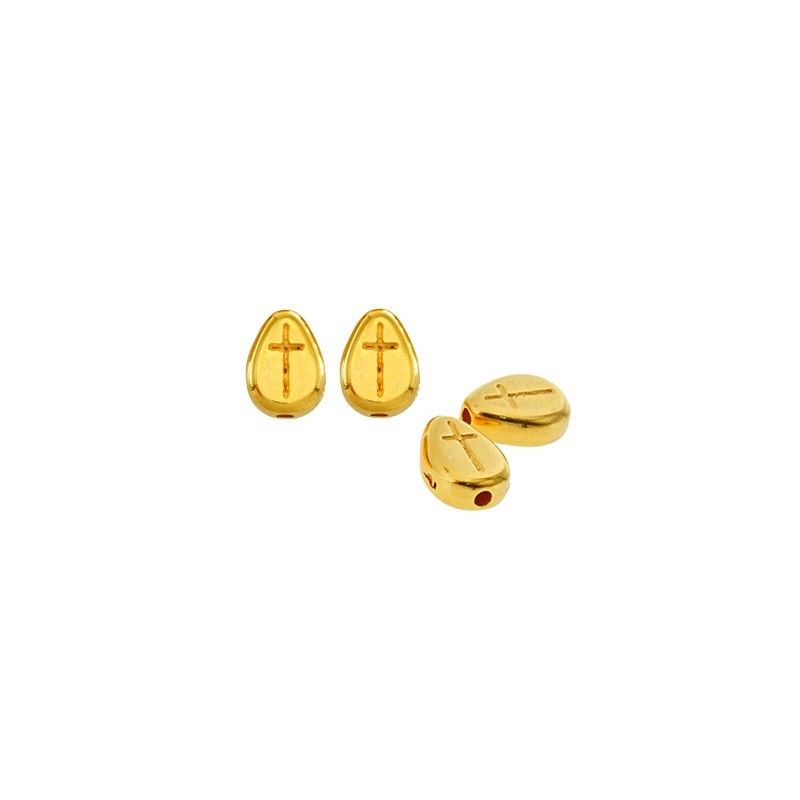 Perle dorée aplatie croix 8x10mm x1  - 1