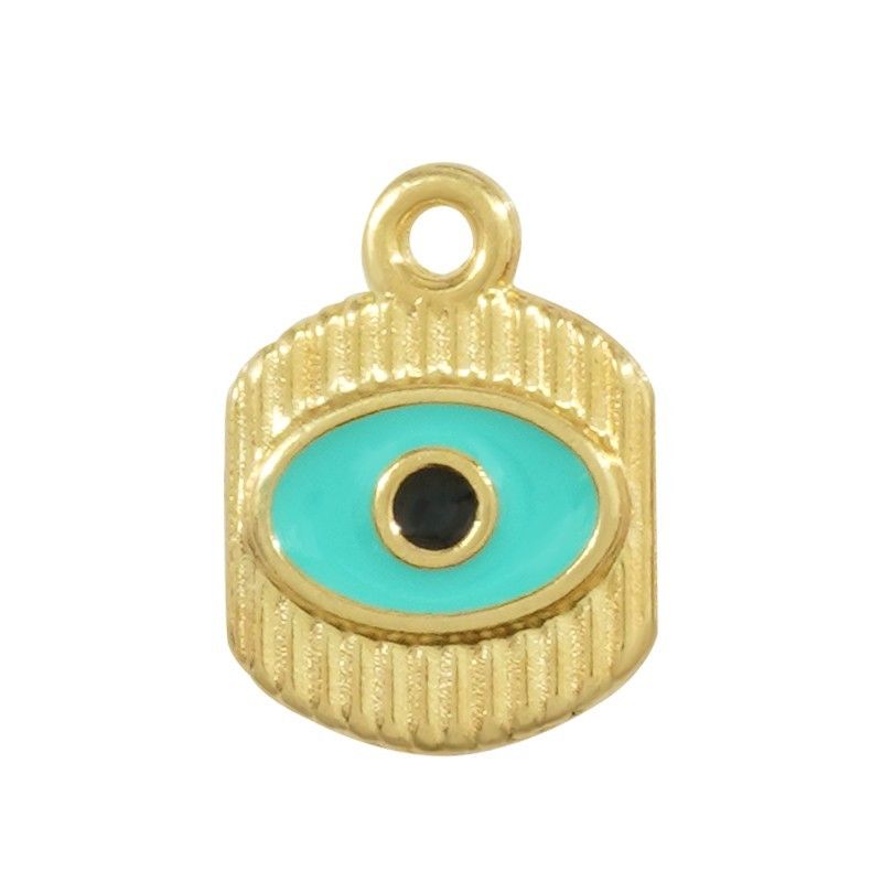 Breloque carrée dorée 12x13mm émaillée oeil protecteur x1  - 2