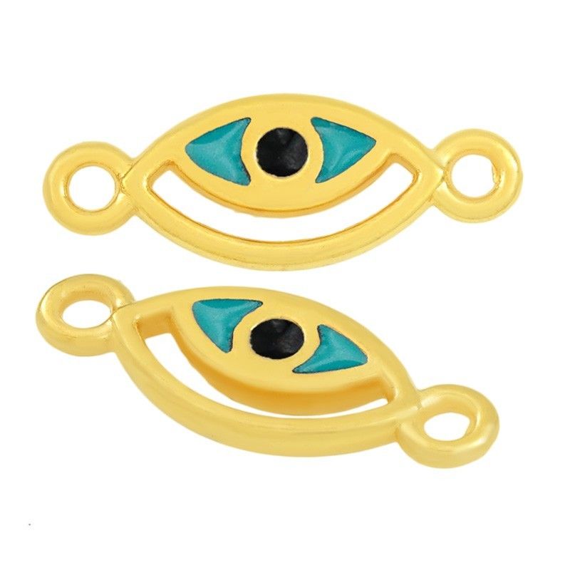 Intercalaire ovale doré à l'or fin 24K 13x7mm oeil porte-bonheur x1  - 1