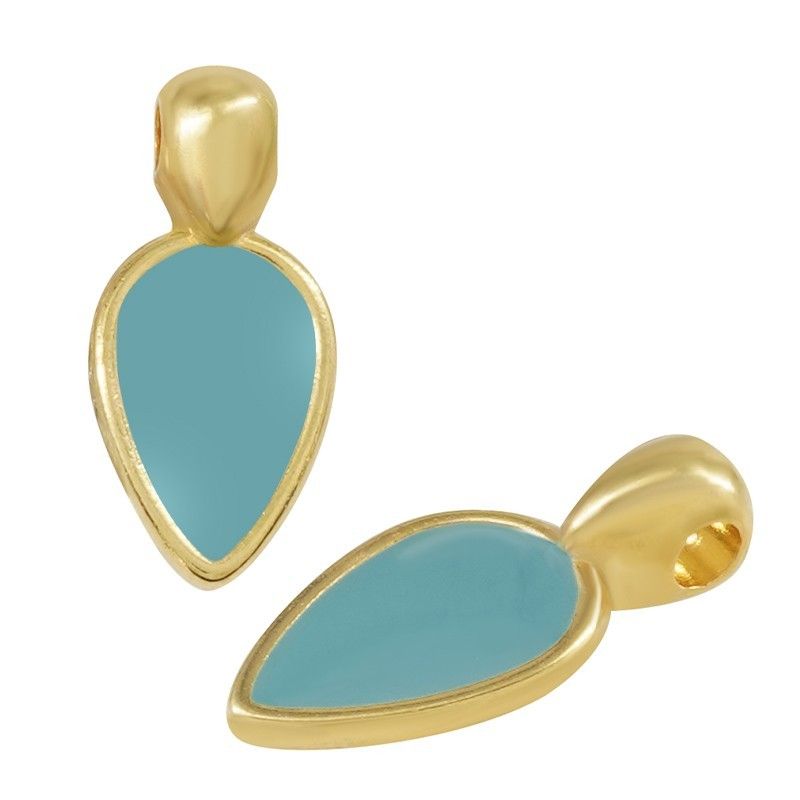 Breloque goutte en zamak dorée à l'or fin émaillé 9x18mm x1  - 2