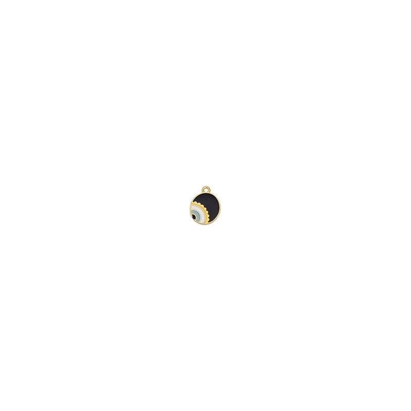 Breloque ronde en zamak dorée à l'or fin 24K émaillée motif œil 16.65mm x1  - 1