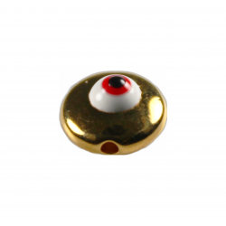 Perle émaillée dorée 7.6mm œil porte-bonheur x1