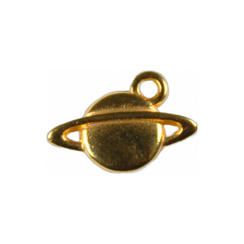 Breloque planète Saturne en zamak dorée à l'or fin 24K 15x8mm x1  - 1