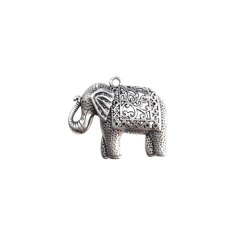 Breloque éléphant ethnique AG999 finition argentée 5-7 microns 58x46mm x1  - 1