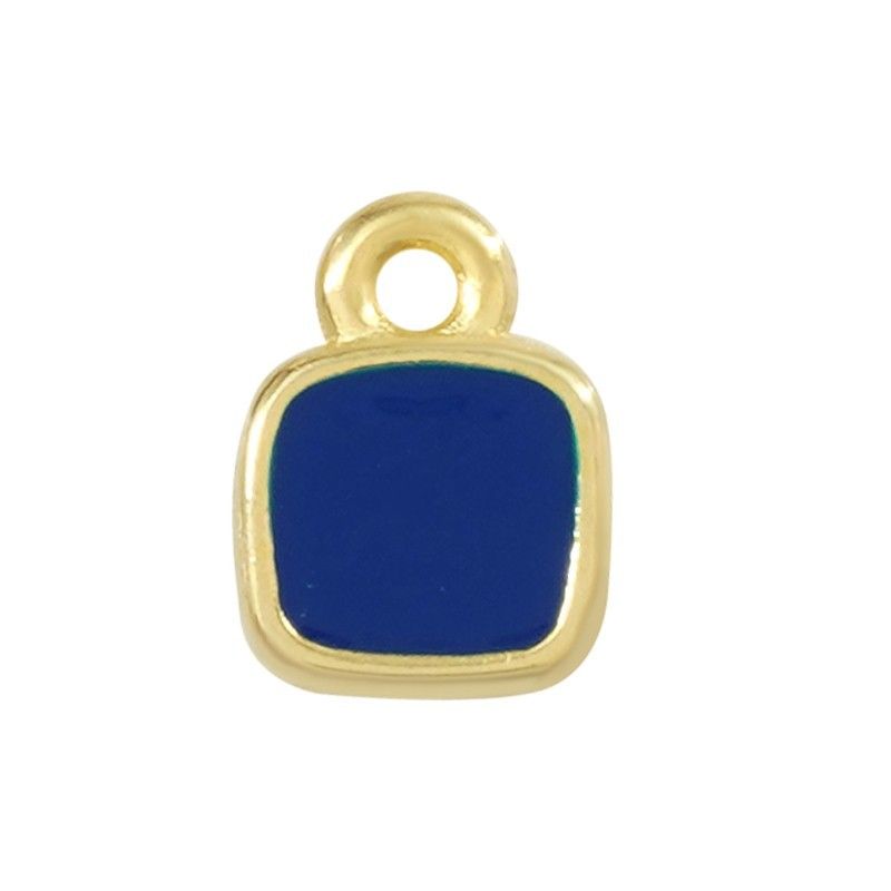 Breloque carrée dorée à l'or fin 24K émaillée 7mm x1  - 2