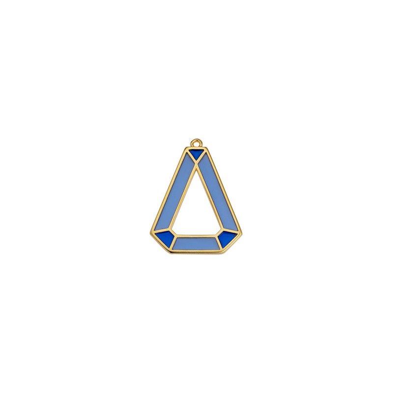 Pendentif triangle angulaire effet vitrail bleu 26.7x34.8mm x1  - 1