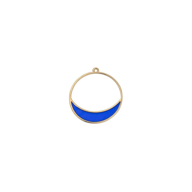 Pendentif rond avec demi-lune intérieur bleu marine effet vitrail 36.9x39.7mm x1  - 1